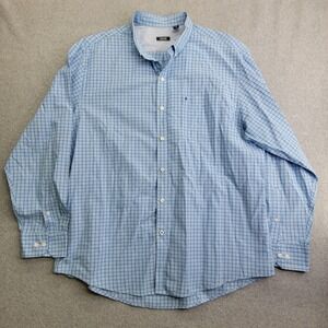 IZOD Shirt Mens XL Blue Plaid Check Button Down Long Sleeve Pocket Logo Casual